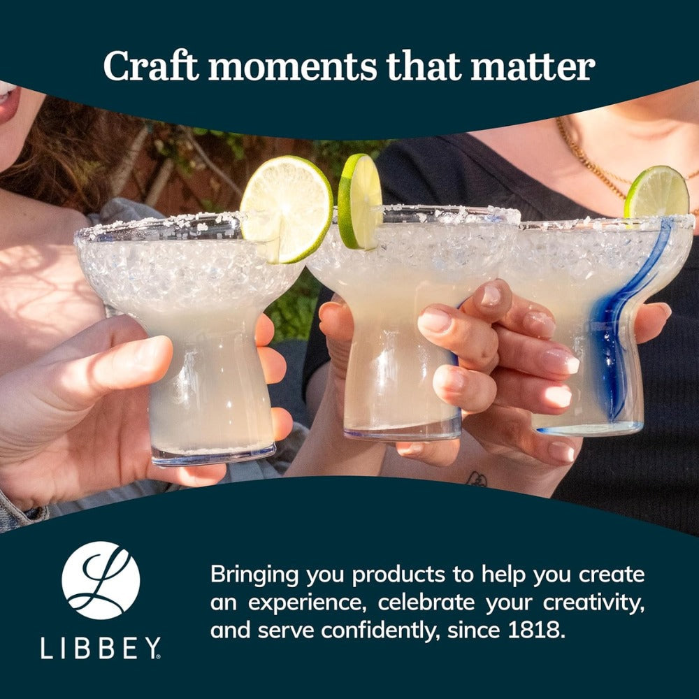 Libbey Blue Ribbon Stemless Margarita Glasses Set of 6 | Artisan-Inspired Mexican Style Margarita Glasses | Handcrafted Blue Ribbon Cocktail Glasses for Margaritas