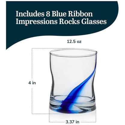 Libbey Blue Ribbon Rocks Glasses Set of 8, Artisan-Inspired Four-Dimple Whiskey Glasses, 12.5 oz Old Fashioned Cocktail Glasses