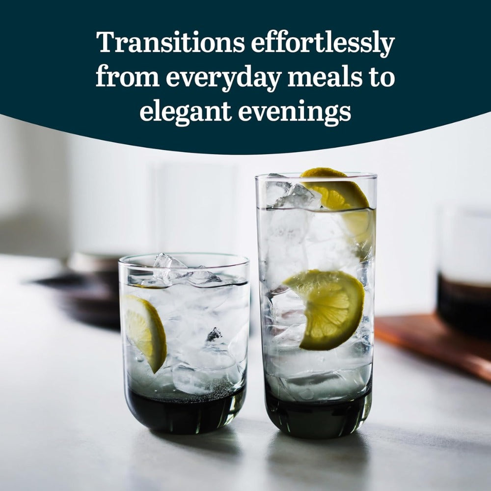 Libbey Polaris Tumbler and Rocks Glass Set of 16 | Smoke Hue Drinking Glasses with Straight-Line Design | Lead-Free Highball & Old Fashioned Glasses for Water