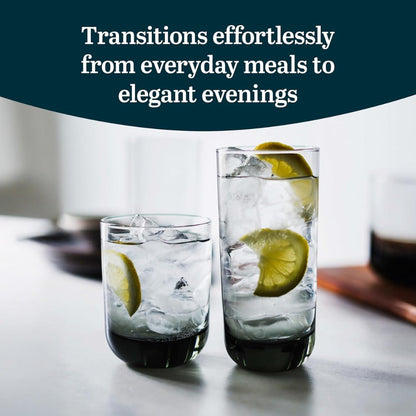 Libbey Polaris Tumbler and Rocks Glass Set of 16 | Smoke Hue Drinking Glasses with Straight-Line Design | Lead-Free Highball & Old Fashioned Glasses for Water