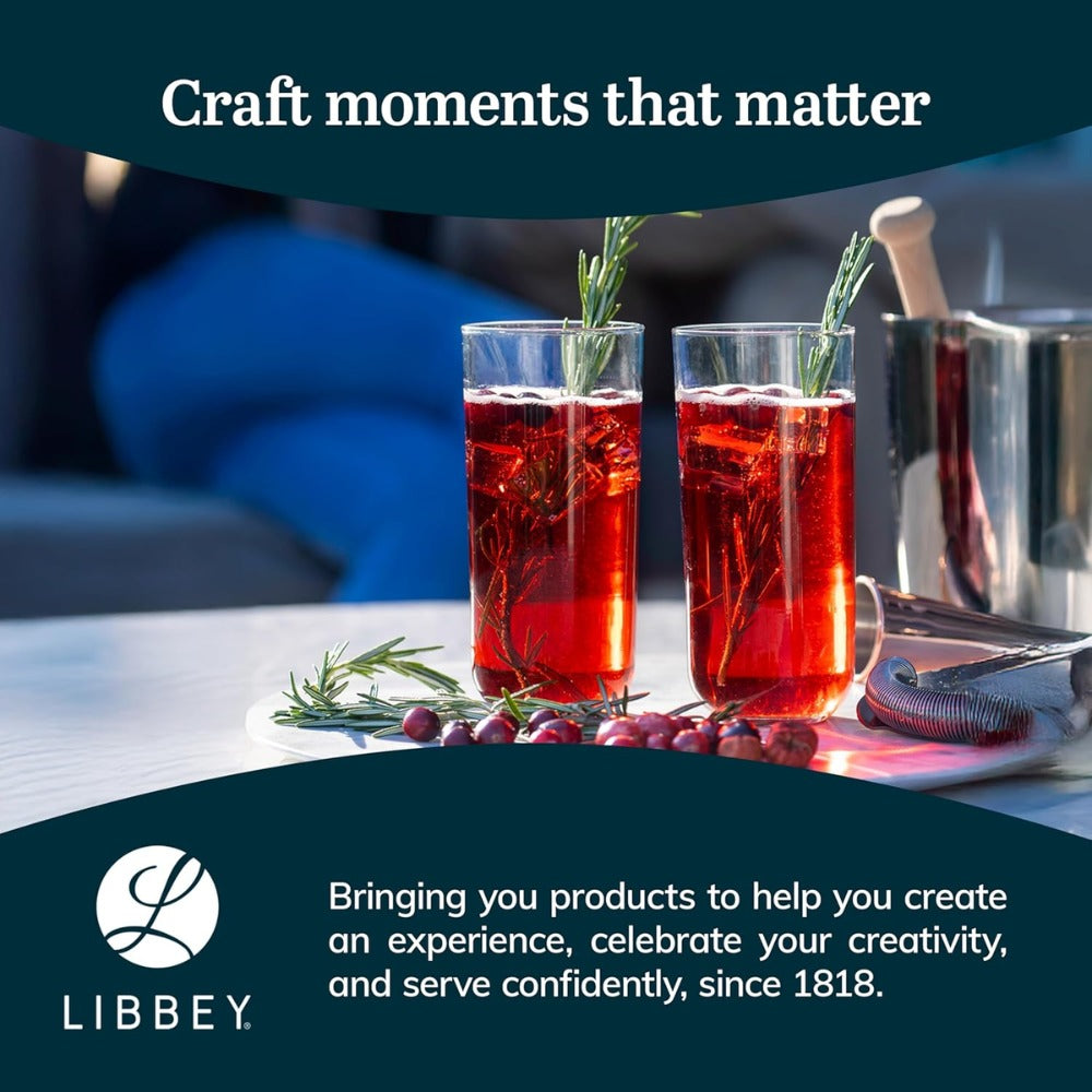 Libbey Polaris Tumbler and Rocks Glass Set of 16 | Smoke Hue Drinking Glasses with Straight-Line Design | Lead-Free Highball & Old Fashioned Glasses for Water