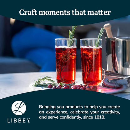 Libbey Polaris Tumbler and Rocks Glass Set of 16 | Smoke Hue Drinking Glasses with Straight-Line Design | Lead-Free Highball & Old Fashioned Glasses for Water