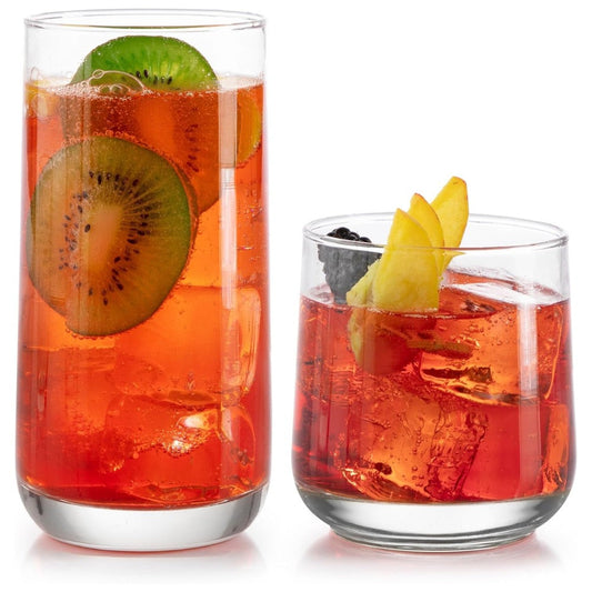 Libbey Ascent Tumbler & Rocks Drinking Glasses Set of 16 | Clear Lead-Free Glass Drinkware Set with 8 Tall Tumblers (16.25 oz) & 8 Rocks Glasses (12.25 oz) | Water, Juice, Cocktails, Whiskey, Everyday Beverage Glasses