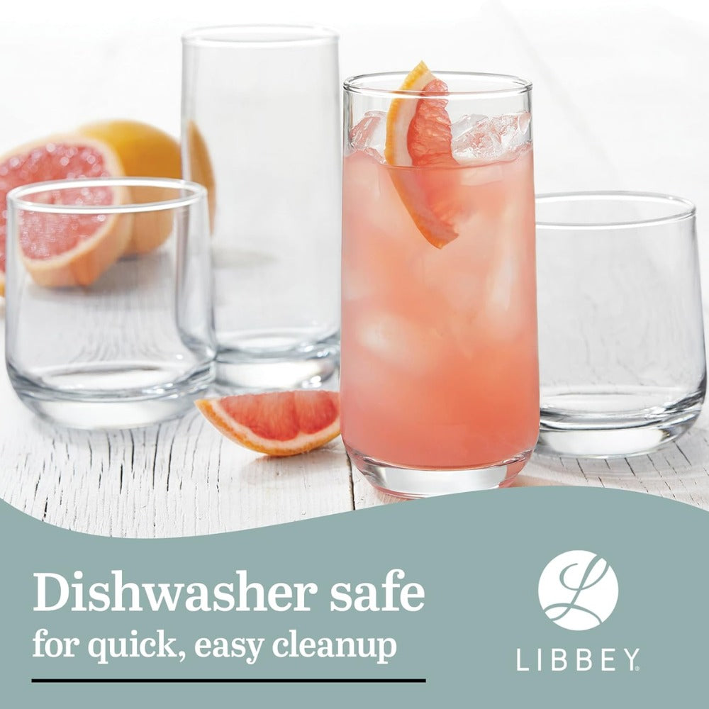 Libbey Ascent Tumbler & Rocks Drinking Glasses Set of 16 | Clear Lead-Free Glass Drinkware Set with 8 Tall Tumblers (16.25 oz) & 8 Rocks Glasses (12.25 oz) | Water, Juice, Cocktails, Whiskey, Everyday Beverage Glasses