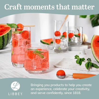 Libbey Ascent Tumbler & Rocks Drinking Glasses Set of 16 | Clear Lead-Free Glass Drinkware Set with 8 Tall Tumblers (16.25 oz) & 8 Rocks Glasses (12.25 oz) | Water, Juice, Cocktails, Whiskey, Everyday Beverage Glasses
