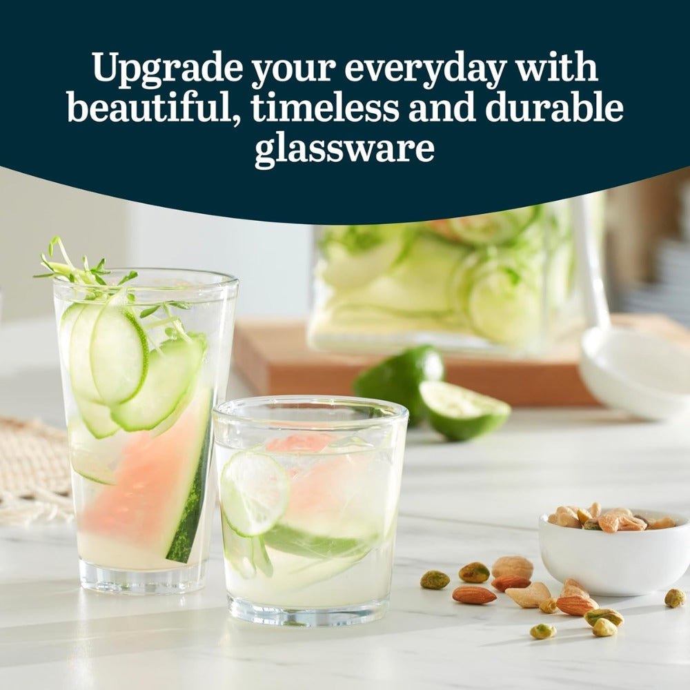 Libbey Preston Tumbler & Rocks Drinking Glasses Set of 16 | Clear All-Purpose Glassware Set with 8 Tall Tumblers (16 oz) & 8 Rocks Glasses (13 oz) | Wide-Rim Lead-Free Drinkware for Water, Juice, Cocktails & More