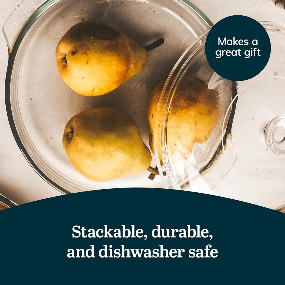 Libbey Baker's Basics Glass Casserole Dish Set with Covers, 3-Piece Bakeware Set | Oven Safe Clear Glass Baking Dishes with Glass Lids | Covered Casserole Dishes for Baking, Serving, Storing & Reheating