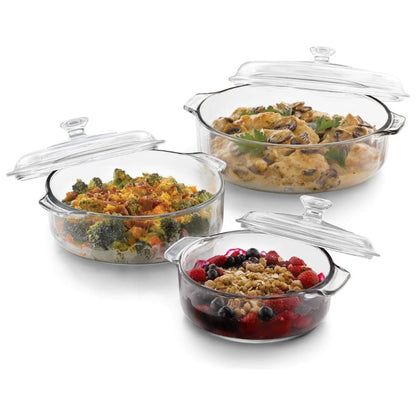 Libbey Baker's Basics Glass Casserole Dish Set with Covers, 3-Piece Bakeware Set | Oven Safe Clear Glass Baking Dishes with Glass Lids | Covered Casserole Dishes for Baking, Serving, Storing & Reheating