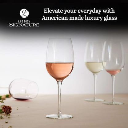 Libbey Signature Kentfield Estate All-Purpose Wine Glasses Set of 4 | Premium Long Stem Crystal Clear Wine Glasses for Red & White Wine