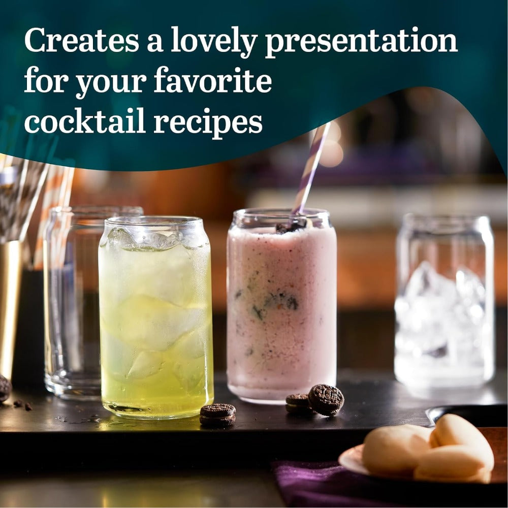 Libbey Classic Can Shaped Drinking Glasses Set of 4, 16 oz Clear Glass Tumblers | Beer Can Style Glass Cups for Iced Coffee, Beer, Soda, Cocktails, Smoothies & Everyday Beverages | Dishwasher Safe